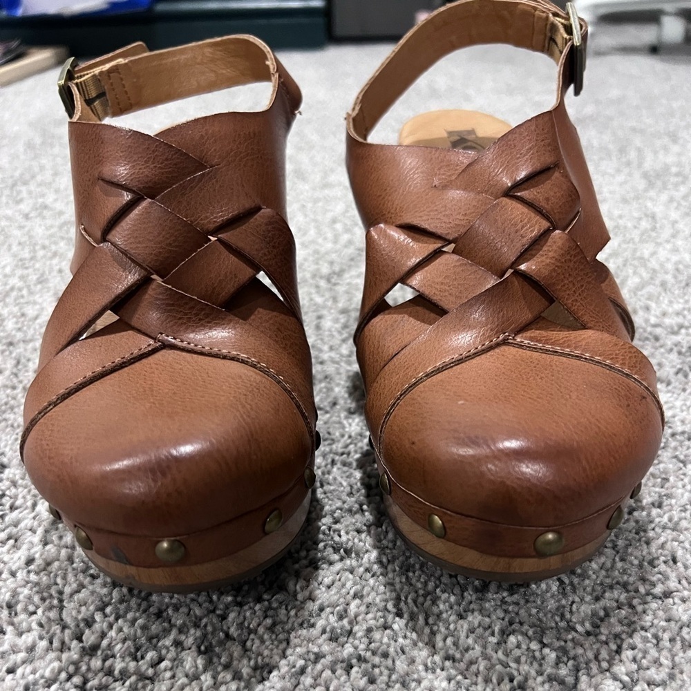Korks Wynne Clogs Brown Strappy Heels Platform Faux Leather Women’s Size US 7 M - Picture 2 of 10